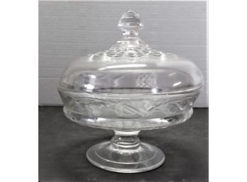 Antique Covered Pedestal Compote, Star Patterns, Circa 1900 Or Earlier