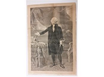 General Washington, Antique Print 19 3/4 Inch, Stained