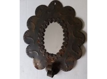 Rare Antique Tin Wall Mirror, Americana Civil War Era, Punched Tin, 11 Inch