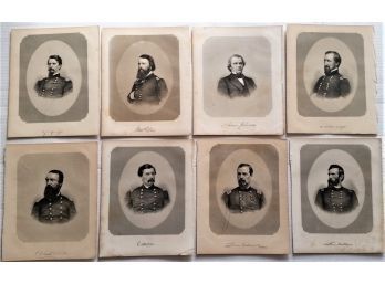 Set Of 8 Antique Civil War Engravings, Andrew Johnson & Generals, By HW Smith 1868.