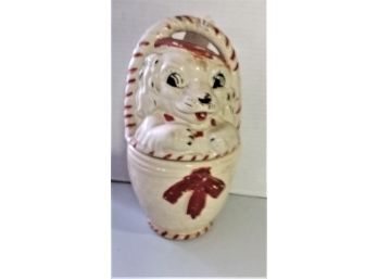 Vintage Cookie Jar, 'Pup-in-basket' Theme, Some Paint Loss