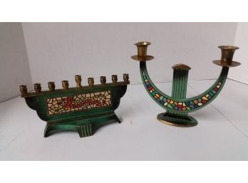 Dayagi Candelabra & Menorah, Enameled Brass