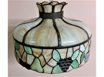 Curved Slag Glass Dome Fixture, Leaded Glass Ceiling Fixture
