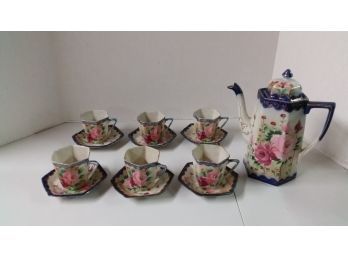 Antique Chocolate Set, Serves 6, Hand Painted Nippon