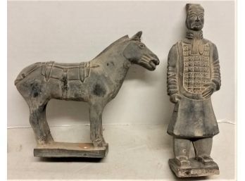 Terracotta Horse And Man, 8 Inch