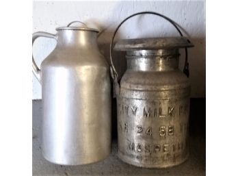 Pair Of Vintage Metal Milk Cans, Maspeth NY