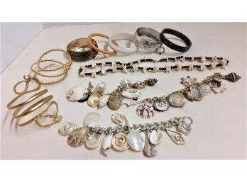 Fashion Jewelry Lot: Snake Bracelets, Shells And Bangles