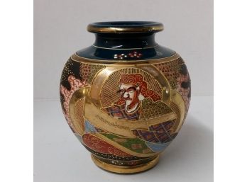 Satsuma Enameled & 22k Gold Decorated Vase, 7 Inch