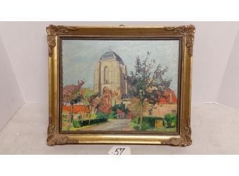 Oil Painting, Village Church Landscape