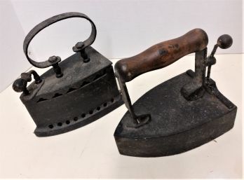 Antique Laundry Irons, Coal And A Gas Iron, Circa 1900