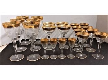 Vintage Tiffin Franciscan Stem Glass, Gold Etched Rim, Lot Of 22