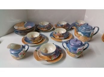 1950s Luster Ware Tea Set, Hand Painted, Serves 6
