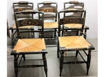 Hitchcock Chairs, Set Of 5 Rush Seats
