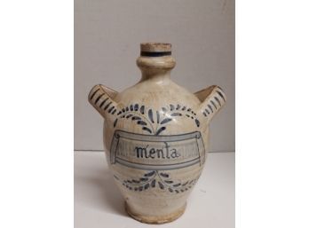 Vintage Oil Jug, Pottery From Italy/ Spain, Marked 'Menta' (Mint)