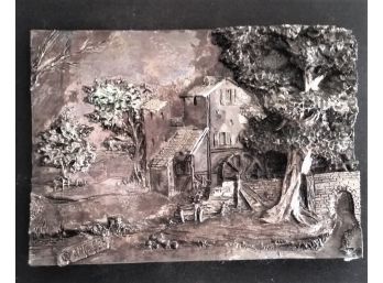 Scenic 925 Silver Sculpture Plaque By Creazoni, 9 Inch By 7 Inch