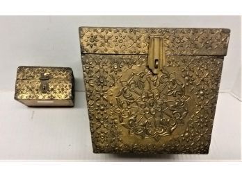 Brass Covered & Decorated Dresser/ Storage Boxes
