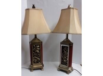 Carved Decorated Table Lamps, Working, Oriental Motif