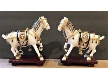 Pair Vintage Decorated Horses, 5 Inch Tall