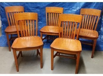 Antique Set Of 5 Golden Oak Chairs