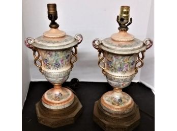 Pair Of 1940-50s Hand Decorated Table Lamps