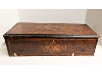 Antique Wooden Box With Inlay Designs For Restoration Or Crafts, 23 Inch