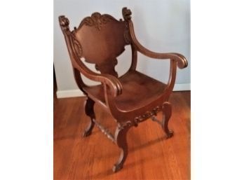 Antique Throne Chair, Hand Carved Griffins