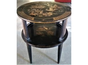 Round Chinoiserie Side Table With Hand Painted Scenes,