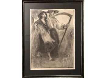Antique Charcoal Drawing, D. Fowler. 19th Century