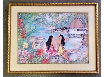 Tahitian Water Color Painting, B. Menghini, 27 Inch