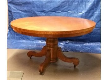 Antique Golden Oak Dining Table, Pedestal Base, 54' Diameter