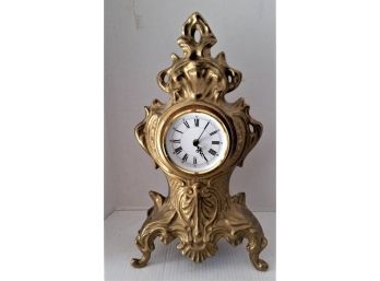 Large Brass Mantle Clock, French Gilt Style, 22 Inch Tall