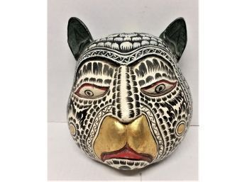 Carved Tiger Deity Head, Painted & Decorated
