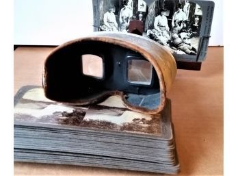 Antique Stereoptic  Viewer With 23 Stereo Slides, Early 1900's