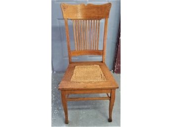 Antique Oak Side Chair, Refinished With Woven Cane Seat