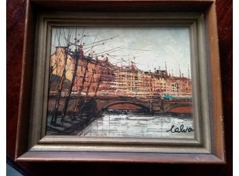 Abstract City & Bridge Painting Artist Signed