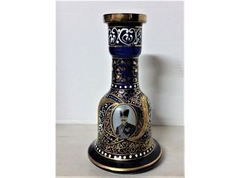 Hand-painted White & Gold Blue Glass Hookah Base W/ King Of Persia Portrait
