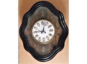 Antique French Wall Clock, Napoleon III 1870s MOP Inlay