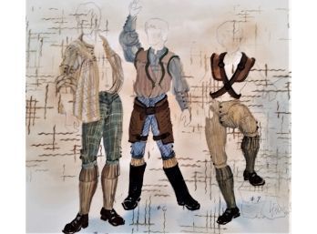 Vintage Don Giovanni Costume Sketch,  NYC Opera Lloyd Evans -  Original W/C 3 Peasants (Mano, Garcia,Kingman)