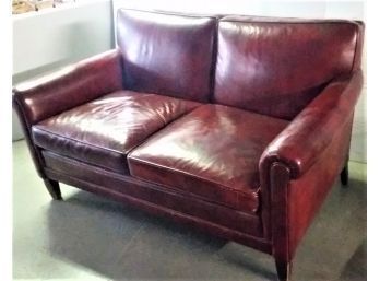 1950s Leather Couch/ 2 Cushion Settee, 51 Inch