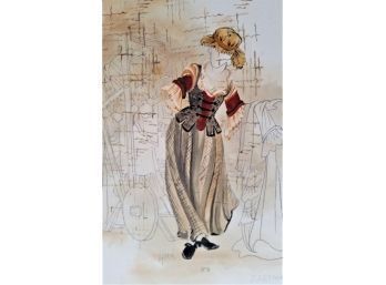 Vintage Water Color Don Giovanni Opera Costume Sketch, NYC Opera Lloyd Evans - Zerlina