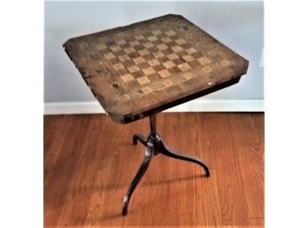 Antique Game Table, Inlaid Checker Board Design, Needs TLC