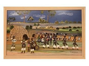 South African Folk Art Village Painting, Xakasa Nomandla, 1941 -