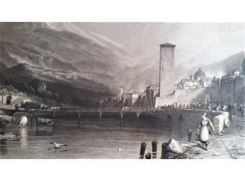 Antique 1840 Engraving ' Trent In The Tyrol', James B. Allen, 24 Inch