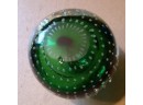 Vintage Pairpoint 'Pear' Paperweight, Green Orb And Swirl Opaque Glass Egg