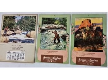 Vintage Sportman's Calendars With Thermometer,  Complete Months, Circa 1940s