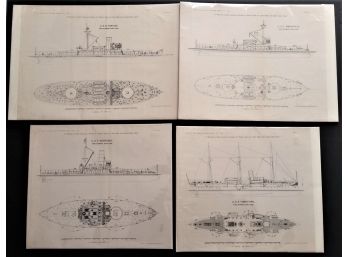 Antique Lithographs 'Naval Architects & Marine Engineers' 1893 Set Of 4 US Navy Ships