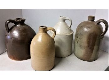 Lot Of 4 Antique Stone Ware Jugs Circa Mid-late 1800s - Good Condition