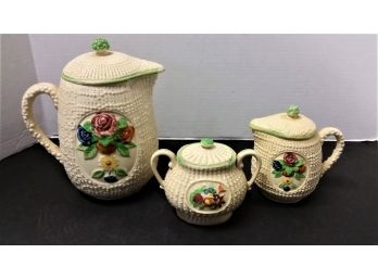 Vintage Majolica Tea Pot - Sugar - Creamer