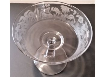 Antique Etched Bowl, Blown Glass, 1890s