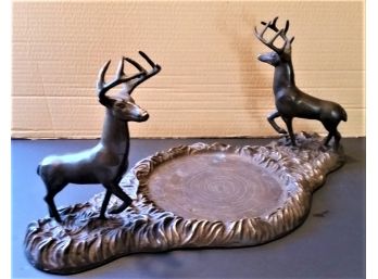 Victorian Bronze/ Brass Center Tray W/ Full Body Stag Deer, Circa 1890s